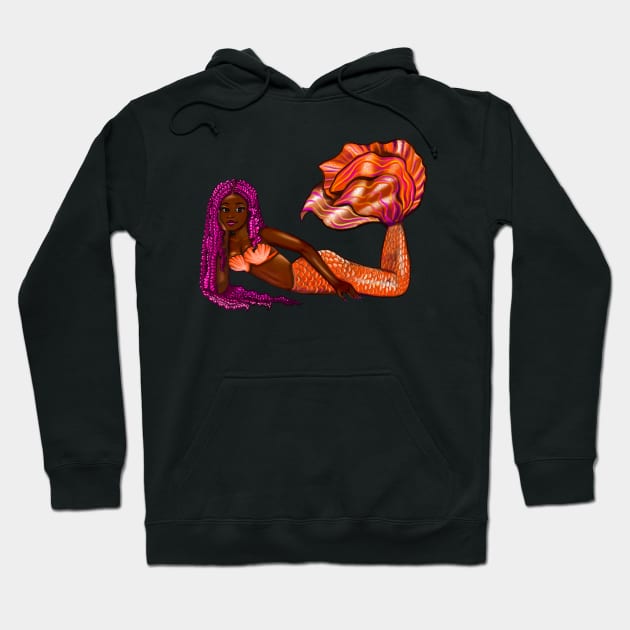 Cute African American mermaid pink Afro hair braids ocea sea life melanin queen black mermaids Hoodie by Artonmytee